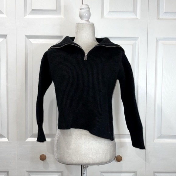 All Saints Wool Zip Up Black Cropped Sweater - Picture 2 of 6